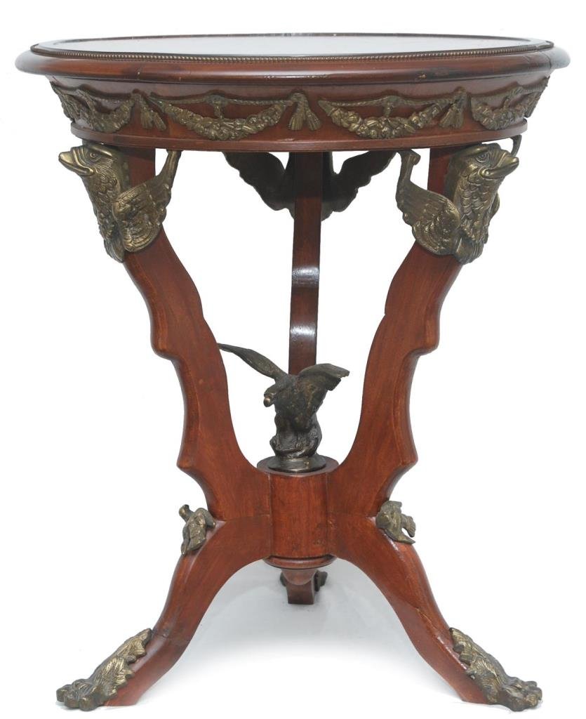 FRENCH MARQUETRY WOOD & BRONZE ROUND TABLE (1 of 6)