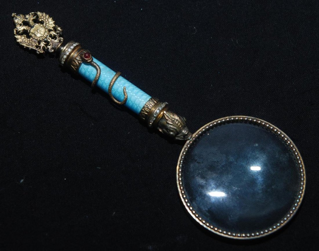 RUSSIAN SILVER GUILLOCHE JEWELED MAGNIFYING GLASS (1 of 5)