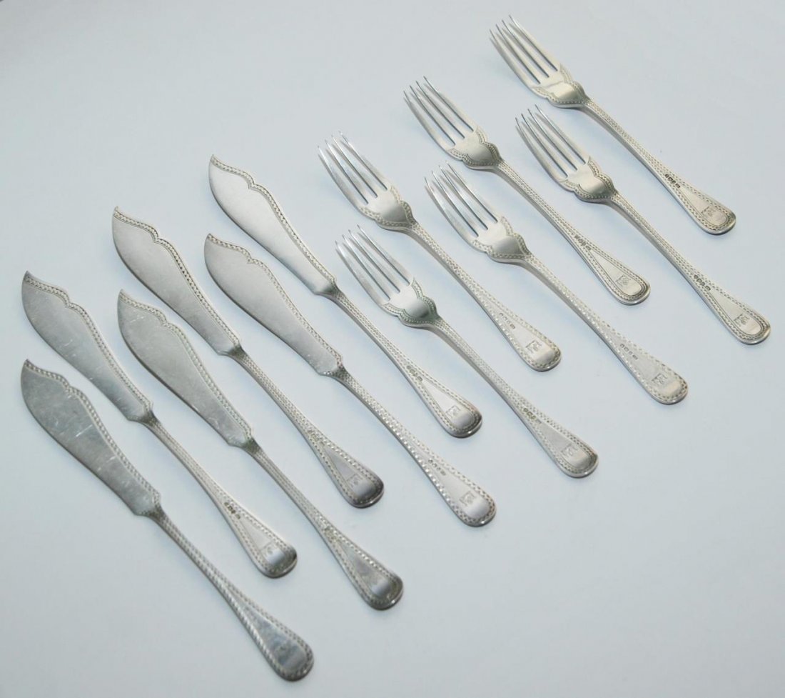 12pc THOMAS LEVESLEY ENGLISH STERLING FISH SET (1 of 4)