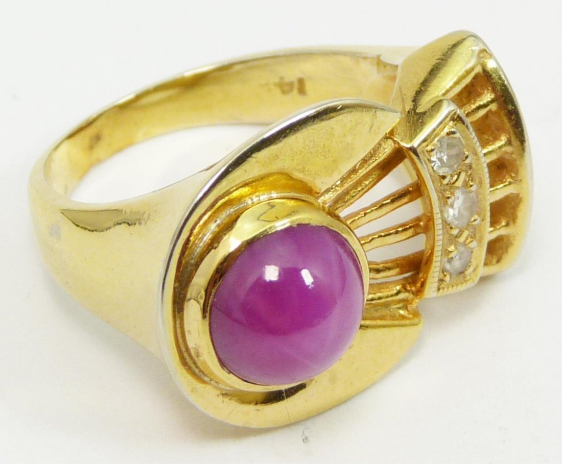 14K YG PINK STAR SAPPHIRE AND DIAMOND RING (1 of 3)