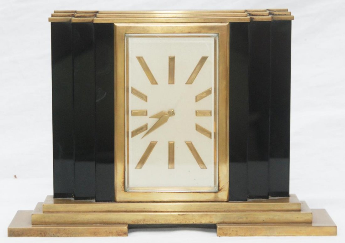UTI FRANCE ART DECO BRONZE & VITROLITE DESK CLOCK (1 of 3)