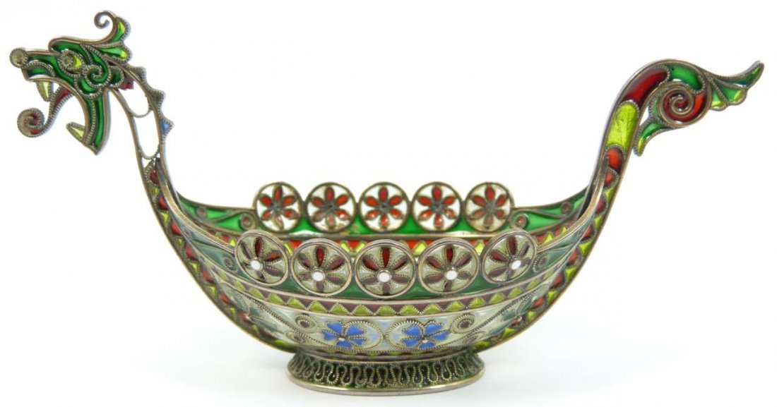 MARIUS HAMMER PLIQUE-A-JOUR ENAMELED SILVER BOAT (1 of 6)