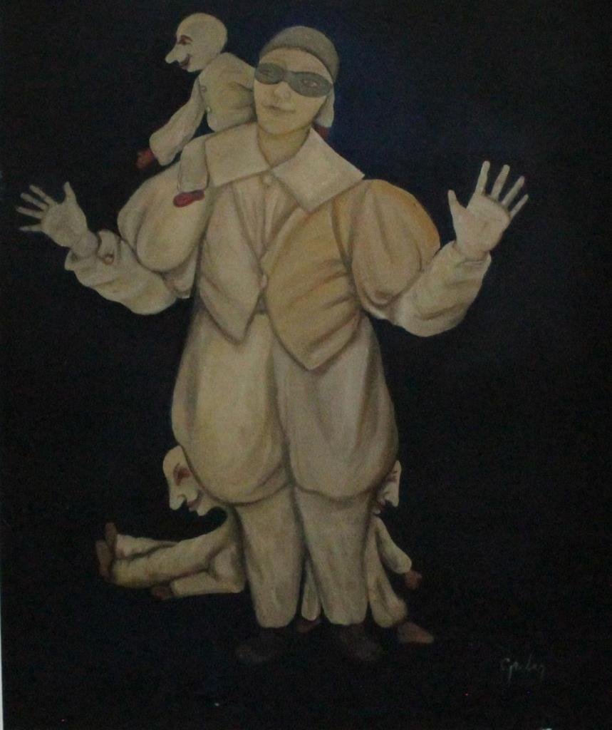 MARIO GRUBER OIL PAINTING ON CANVAS OF PIERROT (1 of 8)