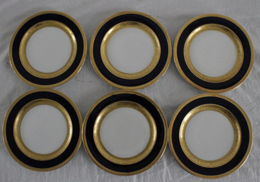 6 B&Co LIMOGES COBALT & GILT DESSERT PLATES (1 of 6)