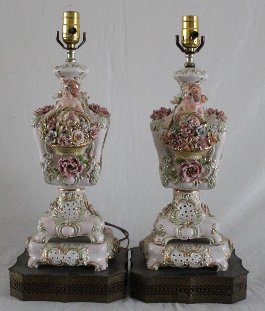 Pr. VINTAGE CAPODIMONTE FIGURAL CHERUB LAMPS (1 of 9)