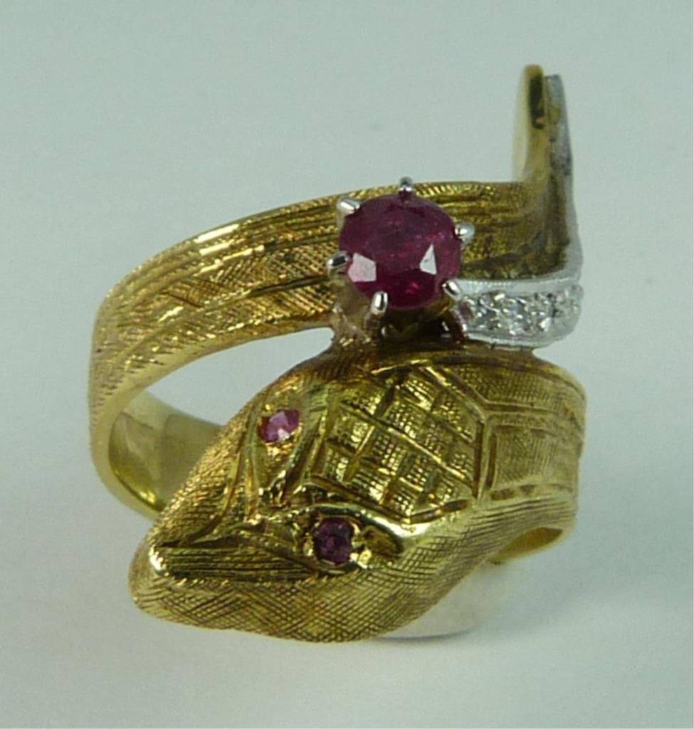 14K YG RUBY AND DIAMOND FIGURAL SNAKE RING (1 of 5)