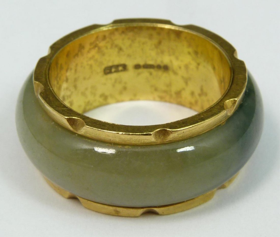 18K YG CHINESE GREENISH GREY JADEITE RING (1 of 4)