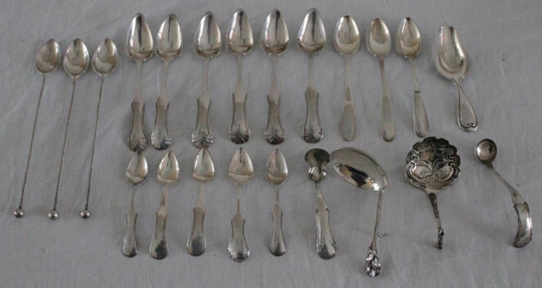 Lot of 22 19th C DANISH 833 SILVER SPOON ITEMS (1 of 8)