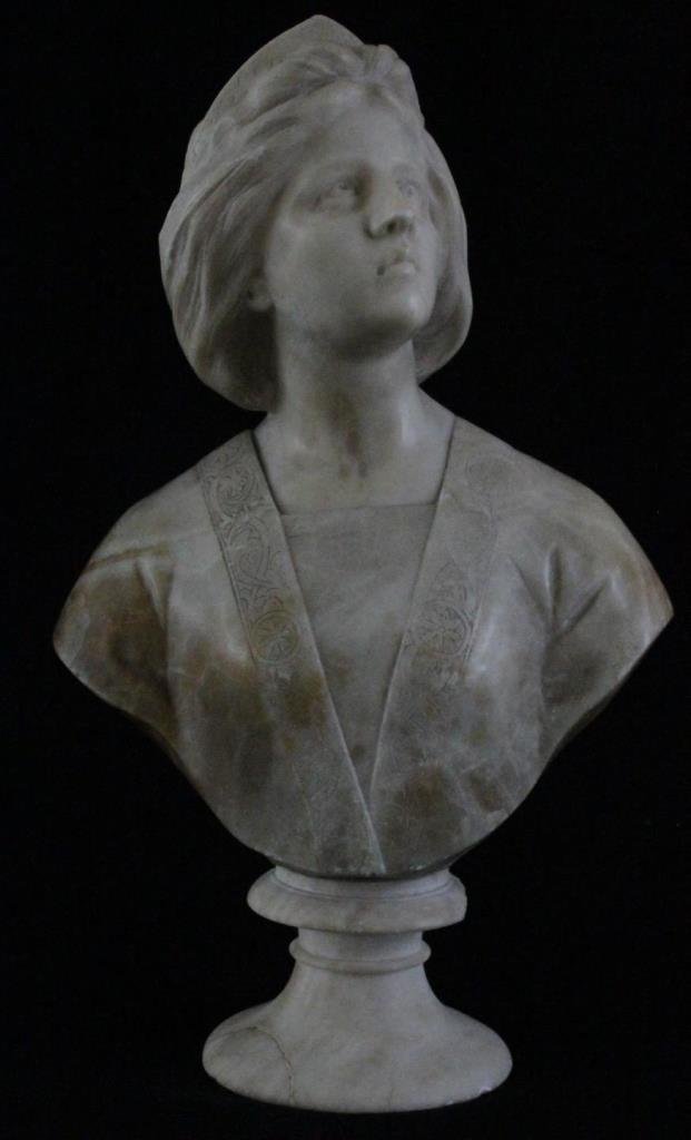 ANTIQUE CONTINENTAL CARVED ALABASTER BUST OF WOMAN (1 of 9)