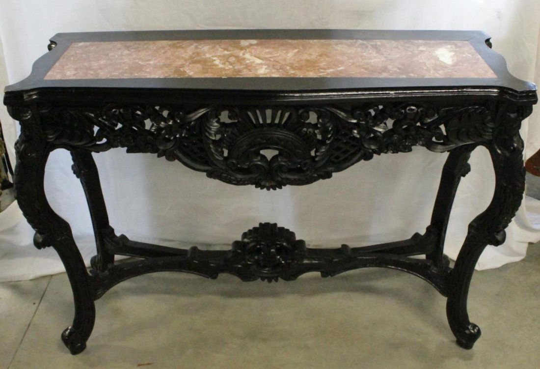 CHINESE WESTERN STYLE WOODEN MARBLE TOP TABLE (1 of 6)