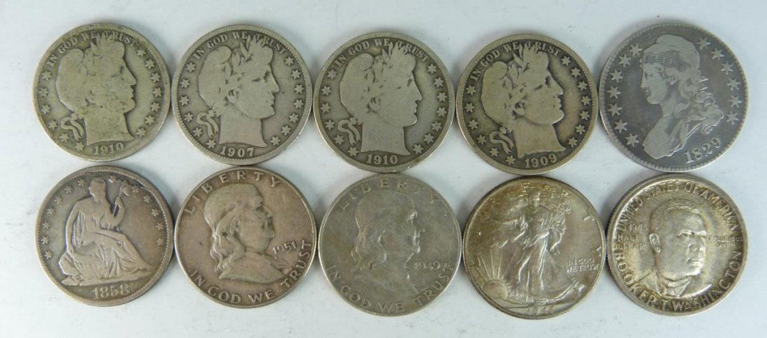 10 AMERICAN SILVER HALF DOLLARS 1829 THROUGH 1951 (1 of 8)