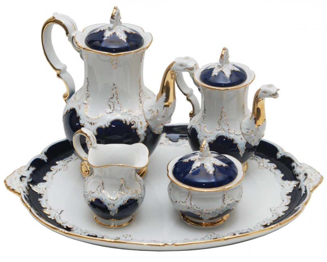5pc MEISSEN PORCELAIN COBALT & GILT TEA SERVICE (1 of 7)