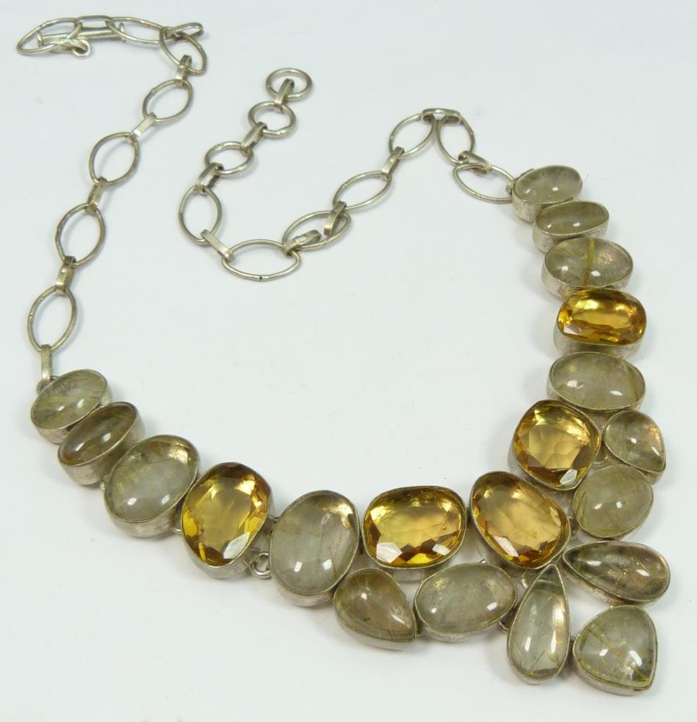STERLING SILVER RUTILE QUARTZ & CITRINE NECKLACE (1 of 4)