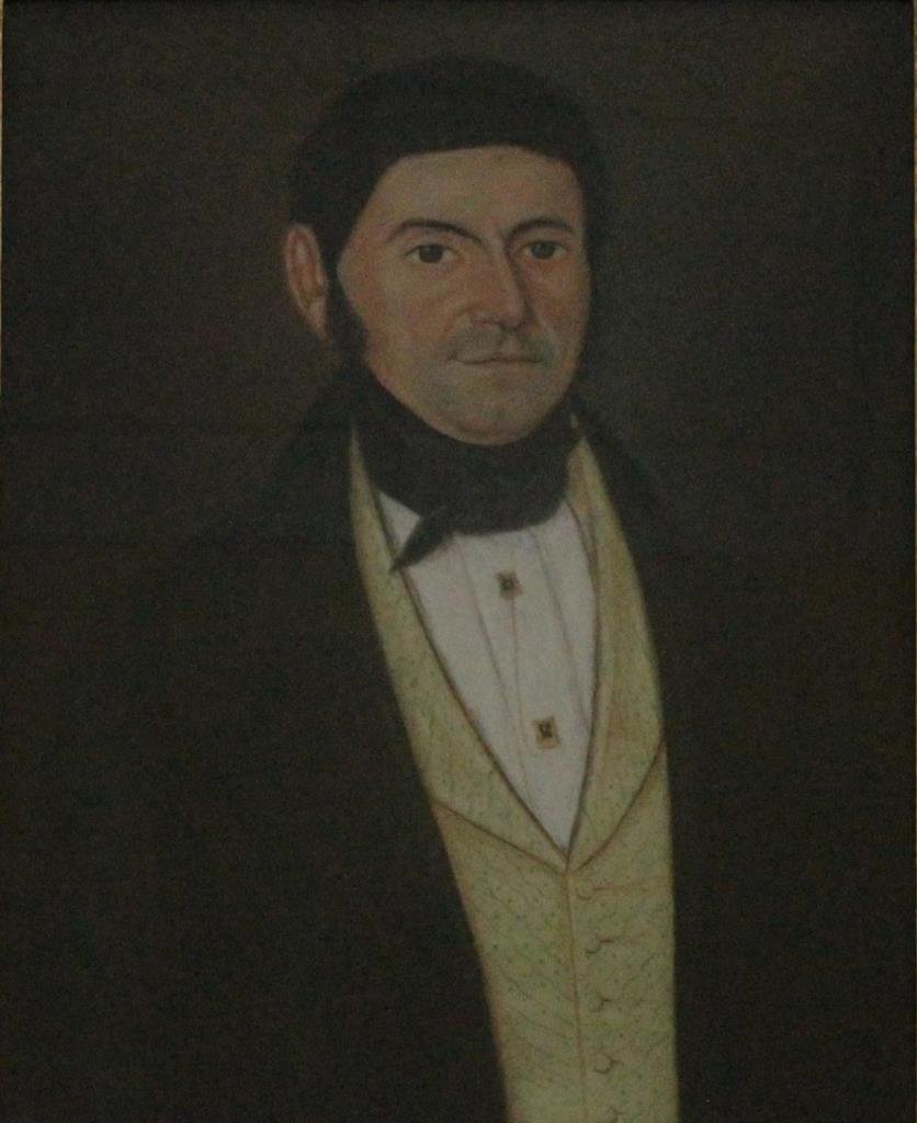 19TH.C AMERICAN FOLK ART PASTEL OF SHIP CAPTAIN (1 of 8)