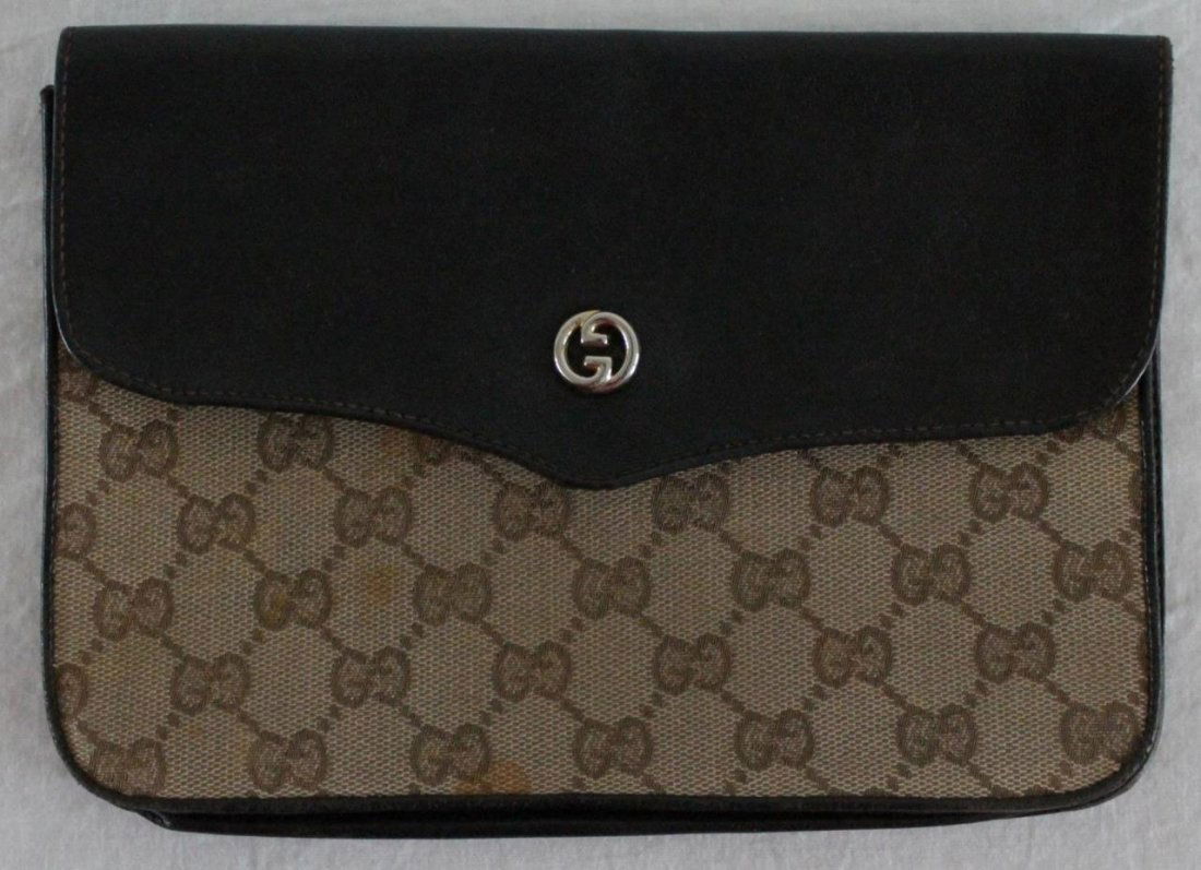 GUCCI MONOGRAM BROWN LEATHER POUCH (1 of 6)