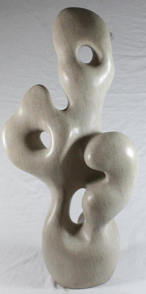 MODERNIST ABSTRACT LIMESTONE CARVING SIGNED: Modernist abstract limestone scultpure. Signed 'JH' to side. Measures approx. 24 1/2" height (62cm). Total weight approx. 14.8 kilograms.
