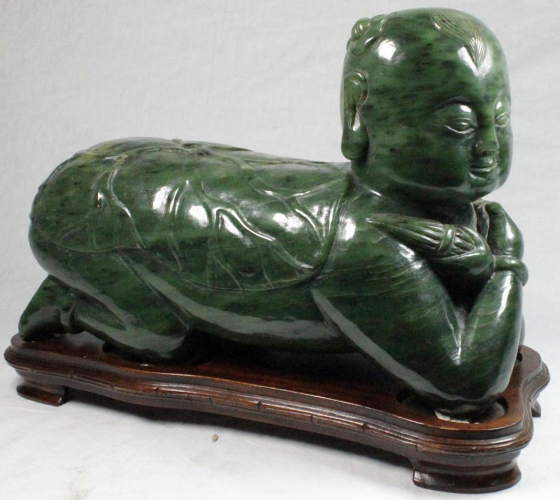 LARGE CHINESE NEPHRITE JADE SCULPTURE OF CHILD (1 of 9)