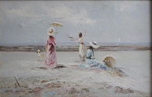 107 Oil On Canvas Beach Scene By Marie Charlot Aug 28 2011
