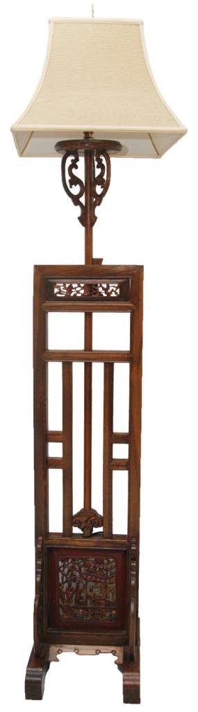 CHINESE WOODEN FLOOR LAMP w 19th C PANELS (1 of 4)