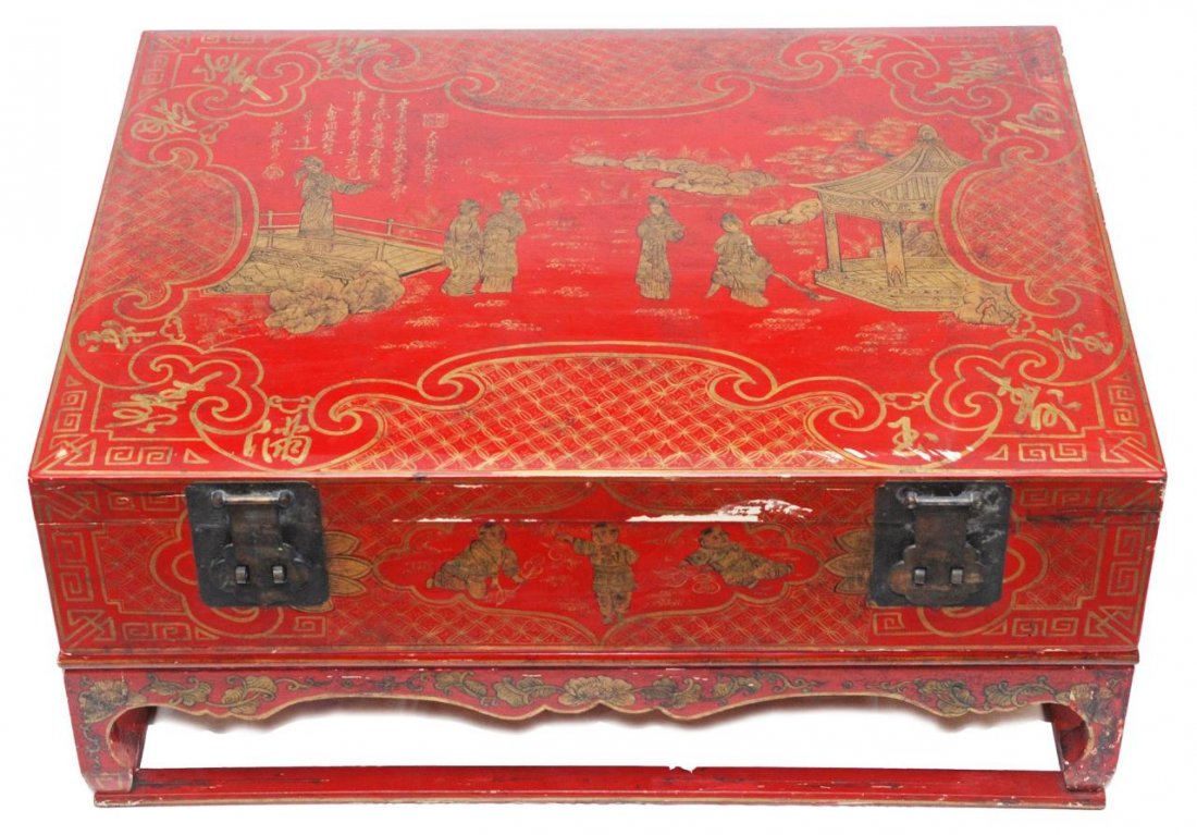 ANTIQUE CHINESE RED LACQUER CHEST (1 of 8)