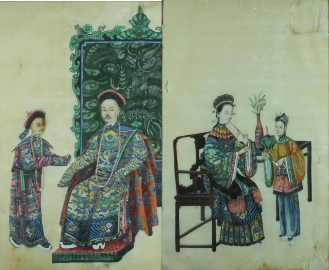 Pr. CHINESE OIL PAINTINGS ON RICE PAPER FRAMED (1 of 8)