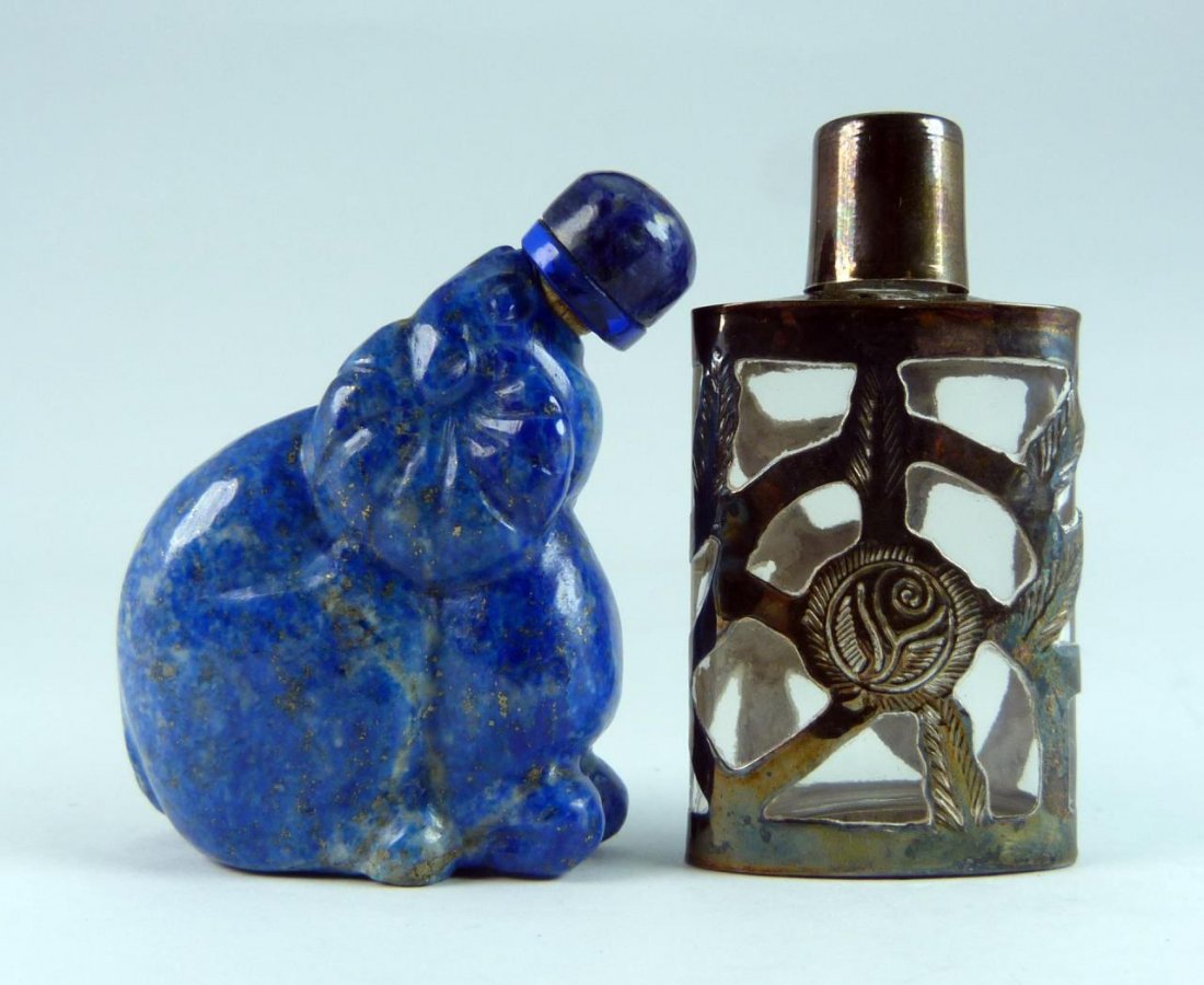 2 BOTTLE ITEMS LAPIS SNUFF, STERLING OVERLAY SCENT (1 of 7)