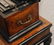 LARGE ANTIQUE INLAID WOODEN MUSIC BOX w STAND - 10