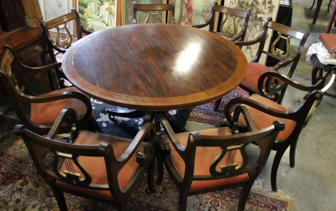 VINTAGE MOHAGANY TABLE WITH 8 LYRE CHAIRS (1 of 10)