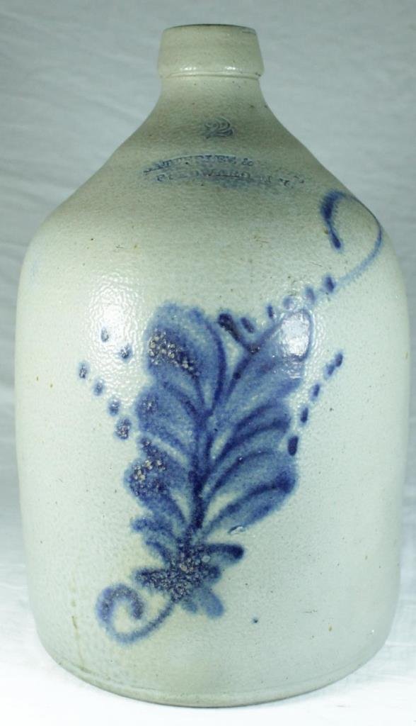 SATTERLEE & MORY STONEWARE JUG BRIGHT COBALT PLUME (1 of 8)