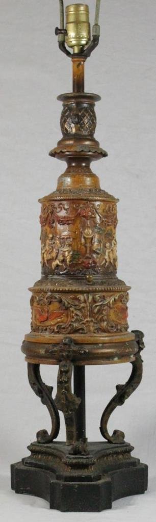 EARLY 20th COLD PAINTED FRENCH METAL CHERUBS LAMP (1 of 9)