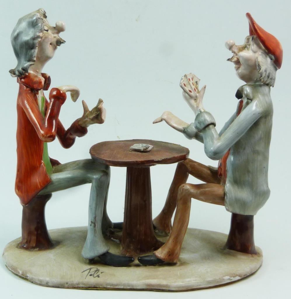 VINTAGE ITALIAN PORCELAIN GROUP OF CARD PLAYERS (1 of 10)