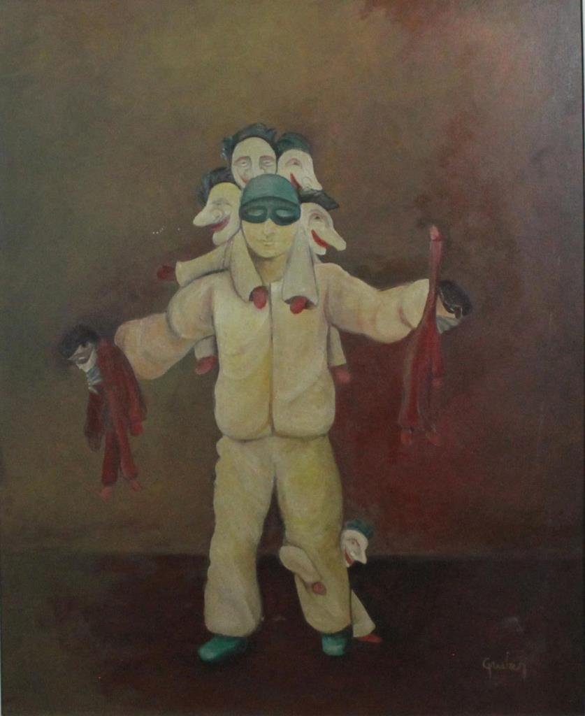MARIO GRUBER OIL PAINTING ON CANVAS OF PIERROT (1 of 8)