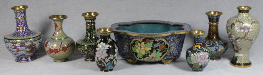 LOT OF 8 CHINESE CLOISONNE VASE & BOWL ITEMS (1 of 10)