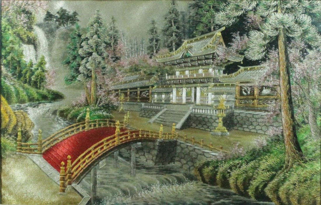 CHINESE SILK WOVEN TEMPLE SCENE TAPESTRY (1 of 7)