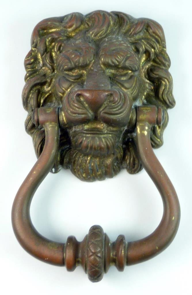 CONTINENTAL ANTIQUE GILT BRONZE LION DOOR KNOCKER (1 of 4)