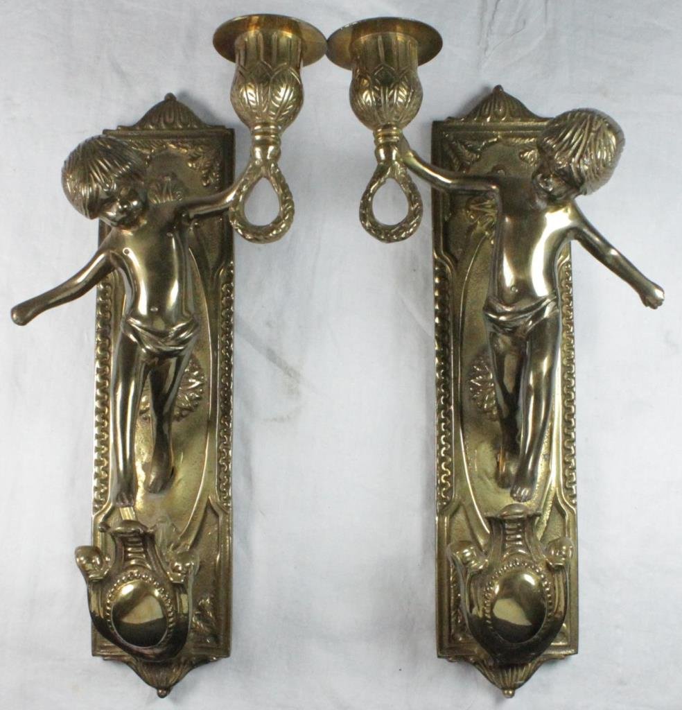 Pr. VINTAGE GILT BRONZE FIGURAL WALL SCONCES (1 of 6)