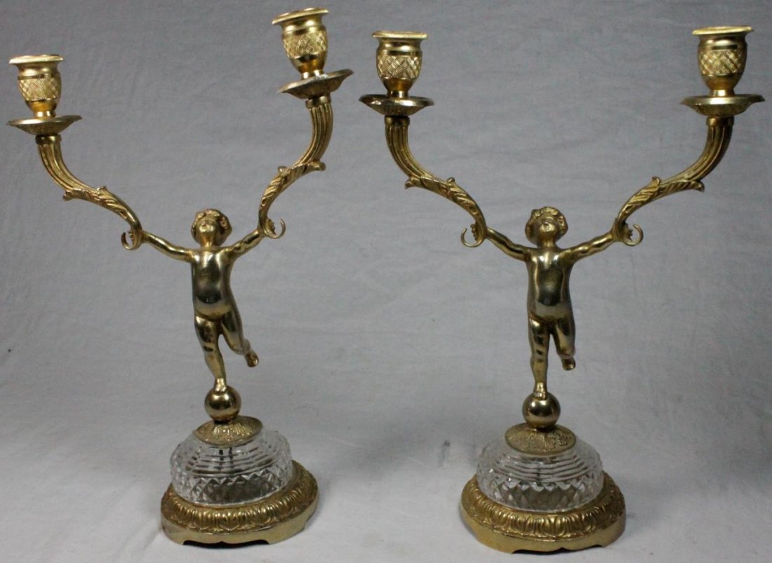 Pr FRENCH DORE BRONZE FIGURAL PUTTI CANDELABRA (1 of 8)