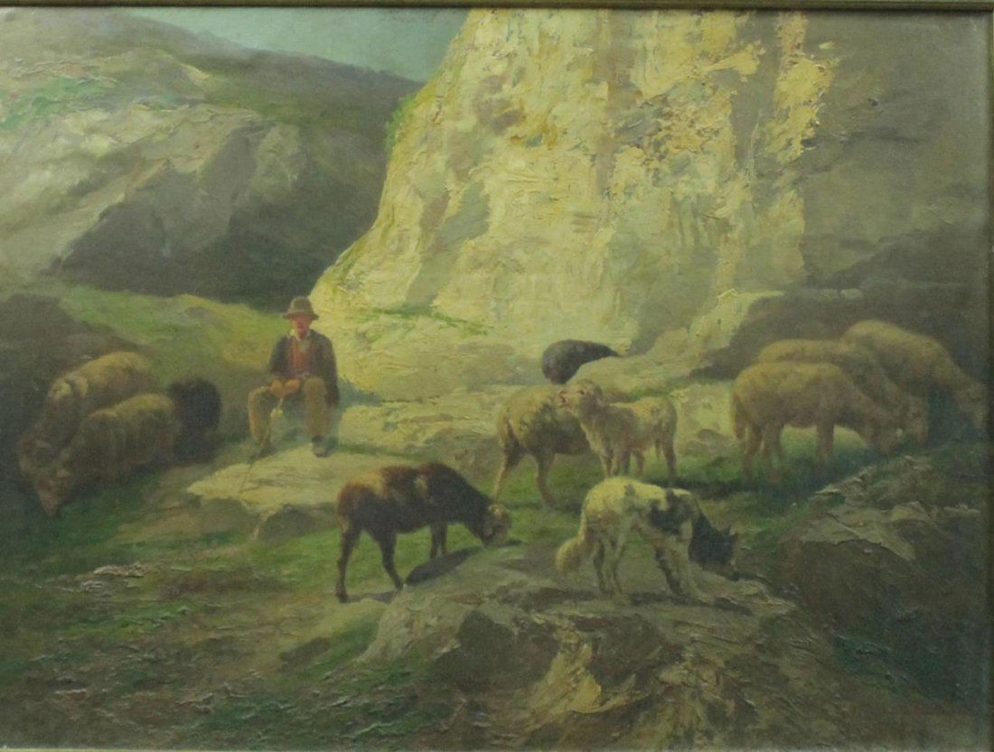 JOHN CALIFANO ITALIAN SCHOOL OIL ON BOARD OF SHEEP (1 of 7)