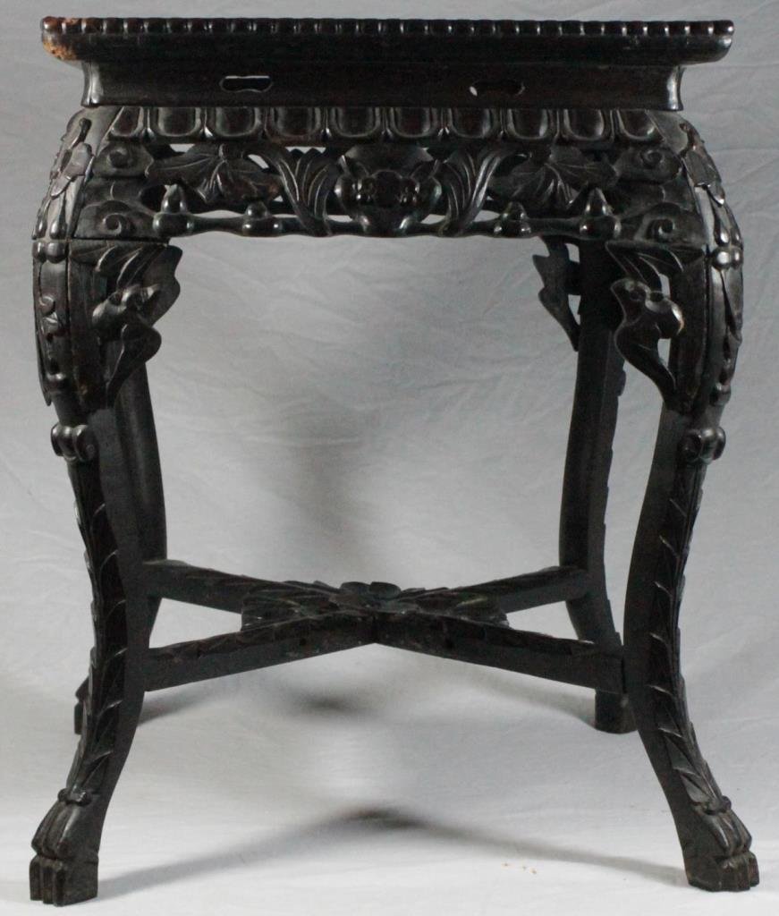 VINTAGE CHINESE TEAKWOOD MARBLE TOP SIDE TABLE (1 of 6)