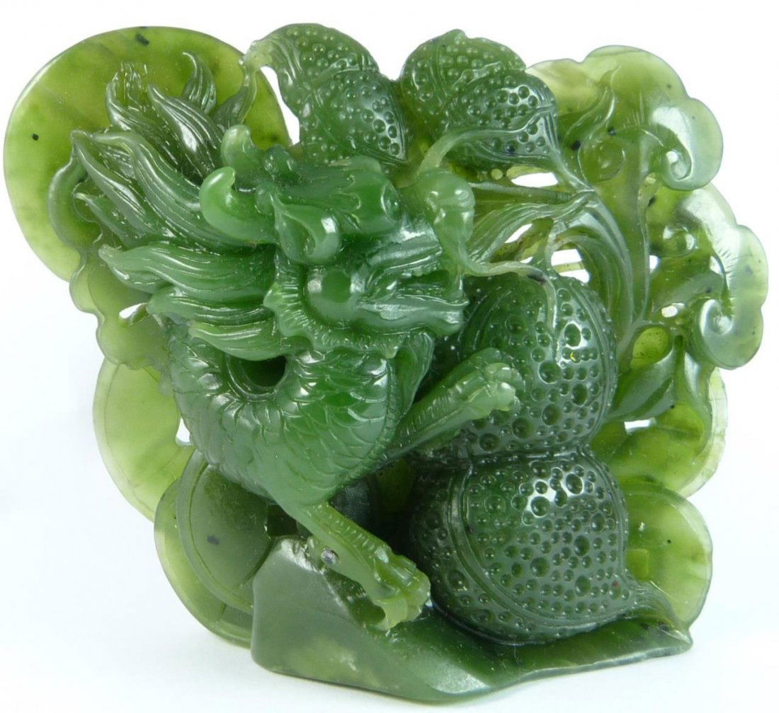 CHINESE GREEN NEPHRITE JADE DRAGON GROUP CARVING (1 of 7)
