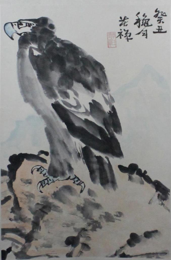 CHINESE WATER COLOR SCROLL OF EAGLE (1 of 9)