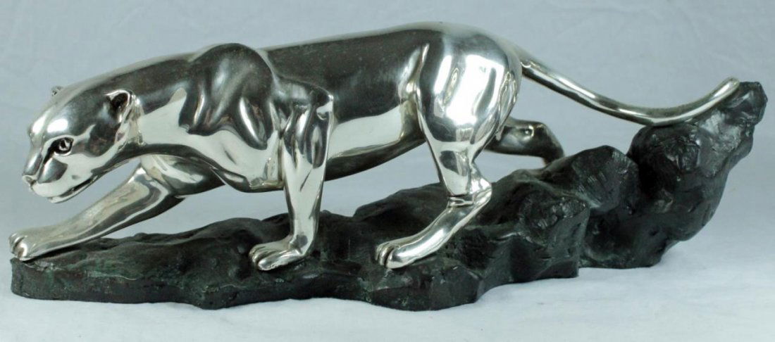 D'ARGENTA SILVER PLATED PANTHER ON BASE SCULPTURE (1 of 10)