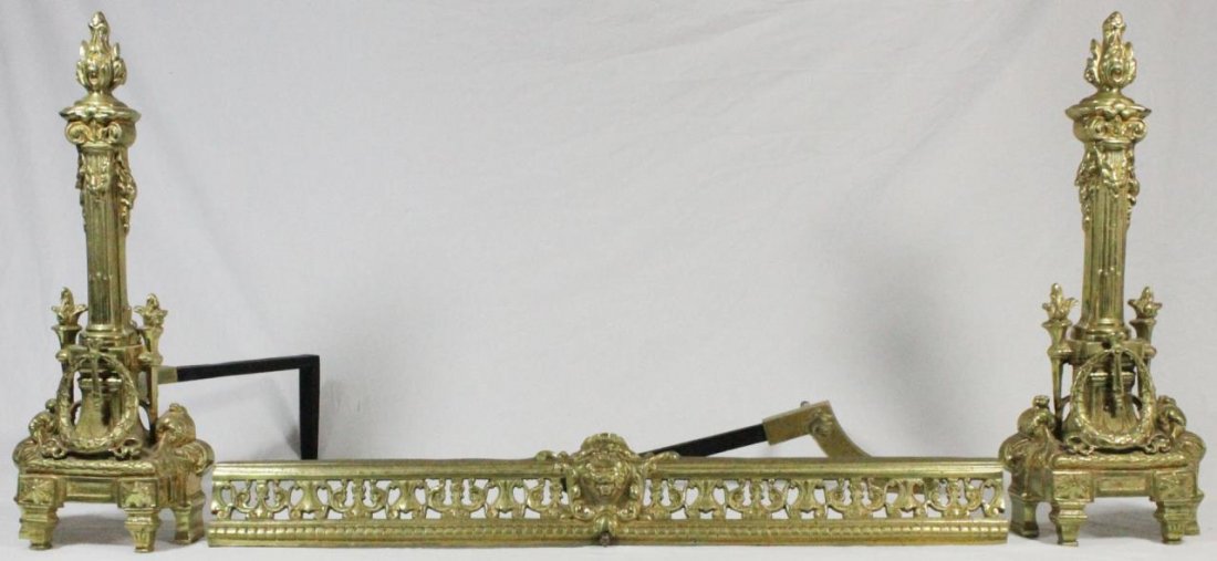 3pc JEWEL GILT BRONZE ANDIRON FIREPLACE SET (1 of 8)
