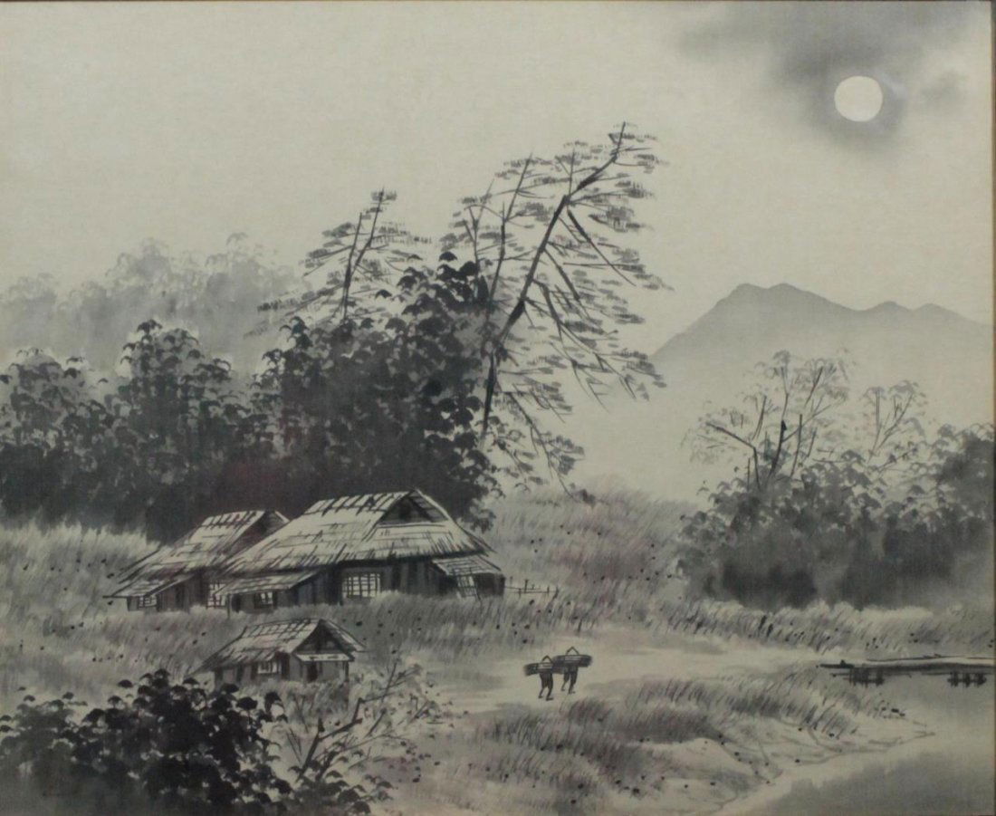 VINTAGE JAPANESE WATERCOLOR WORK ON SILK (1 of 6)