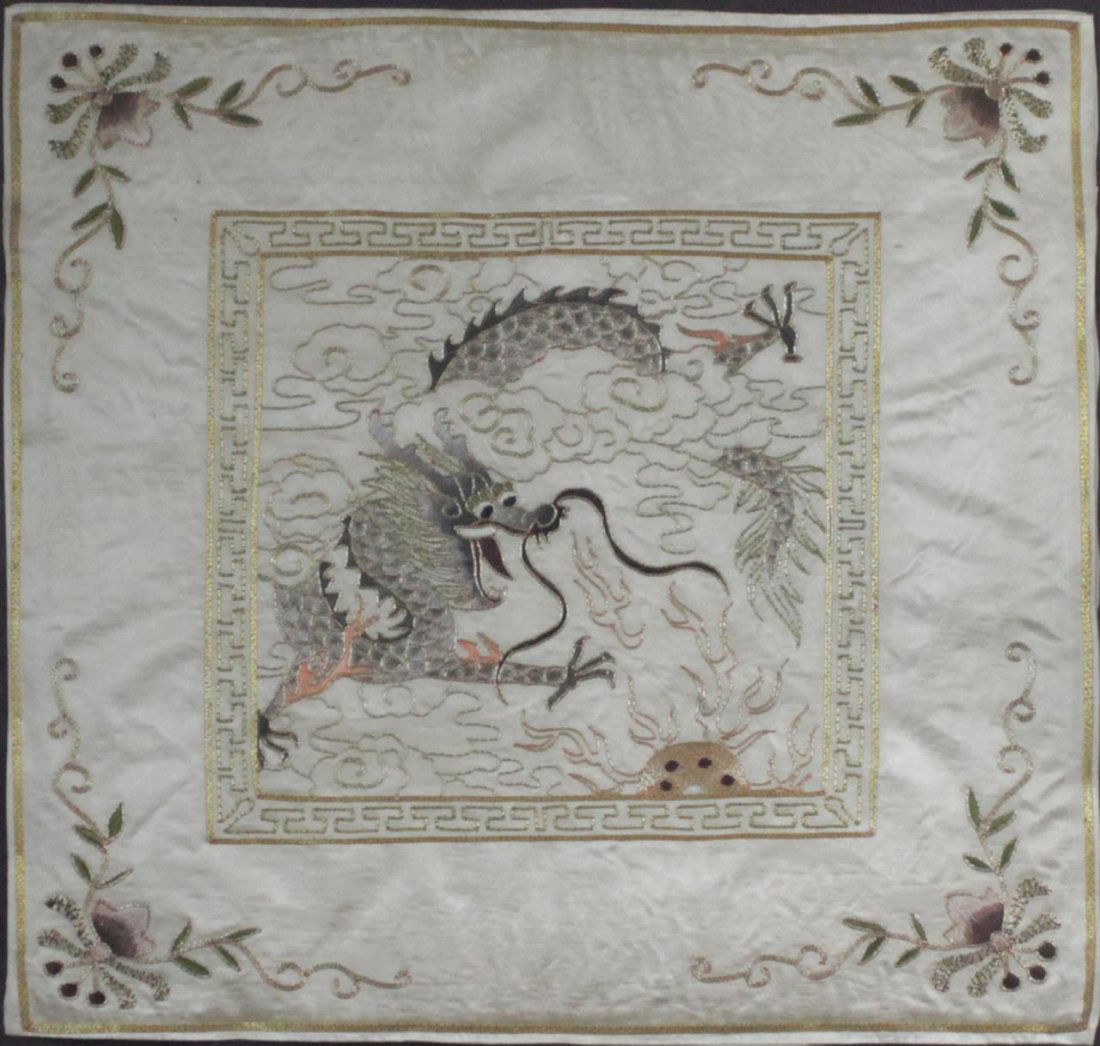 CHINESE GOLD & SILVER THREAD WOVEN SILK TAPESTRY (1 of 6)