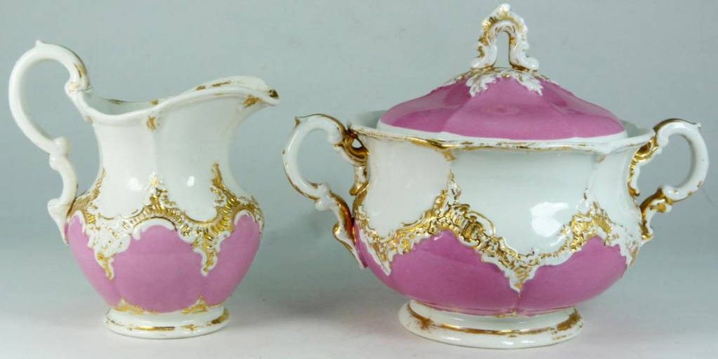 Meissen German Porcelain Pink Sugar & Creamer Set