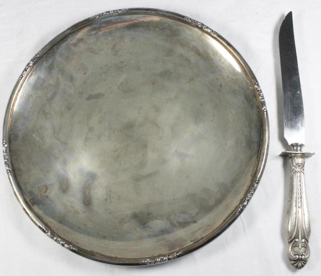 FINA STERLING SILVER ROUND PLATTER w CARVING KNIFE (1 of 5)