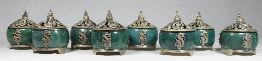 8 VINTAGE CHINESE JADE & SILVER COVERED BOXES (1 of 10)