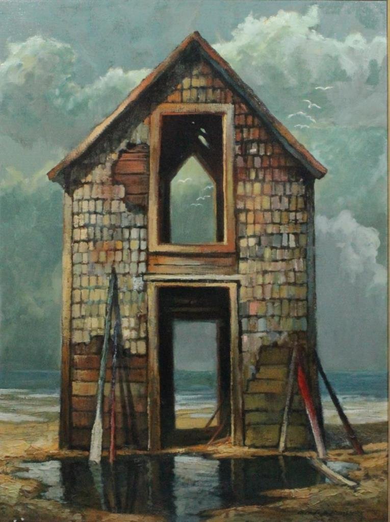 CURT FRANKENSTEIN OIL ON CANVAS OF BEACH HOUSE (1 of 8)