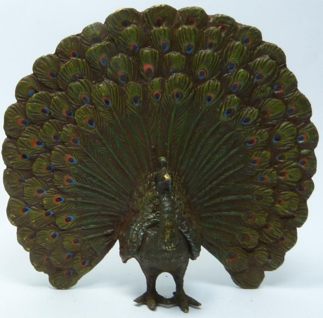 VIENNA STYLE COLD PAINTED BRONZE PEACOCK FIGURE (1 of 6)